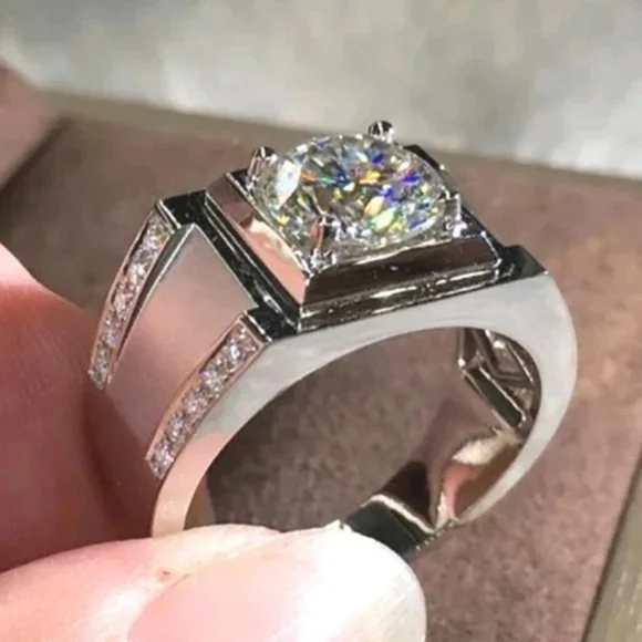 Men's Wedding Ring 14K White Gold Plated Round Cut Simulated Diamond Sz12